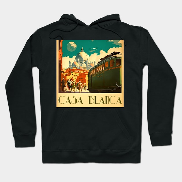 Casa Blanca Morocco Vintage Travel Art Poster Hoodie by OldTravelArt